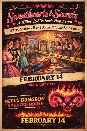 Sweetheart and Secrets MURDER MYSTERY DINNER Valentines Day 2026 poster